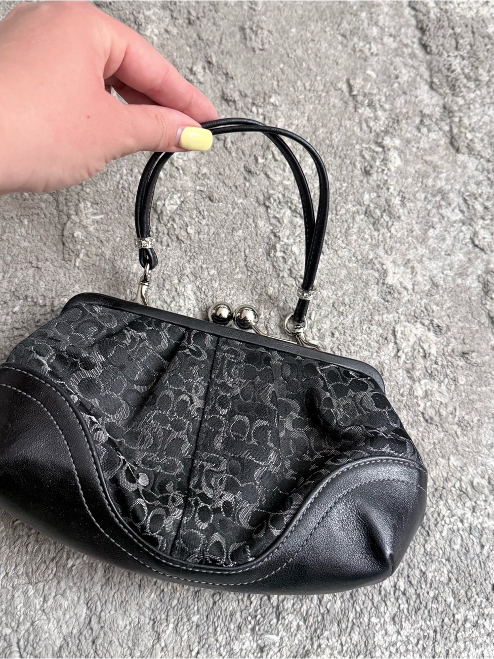 Black Women's Frame-Top Satin and Leather Handbag - Picture 3 of 3